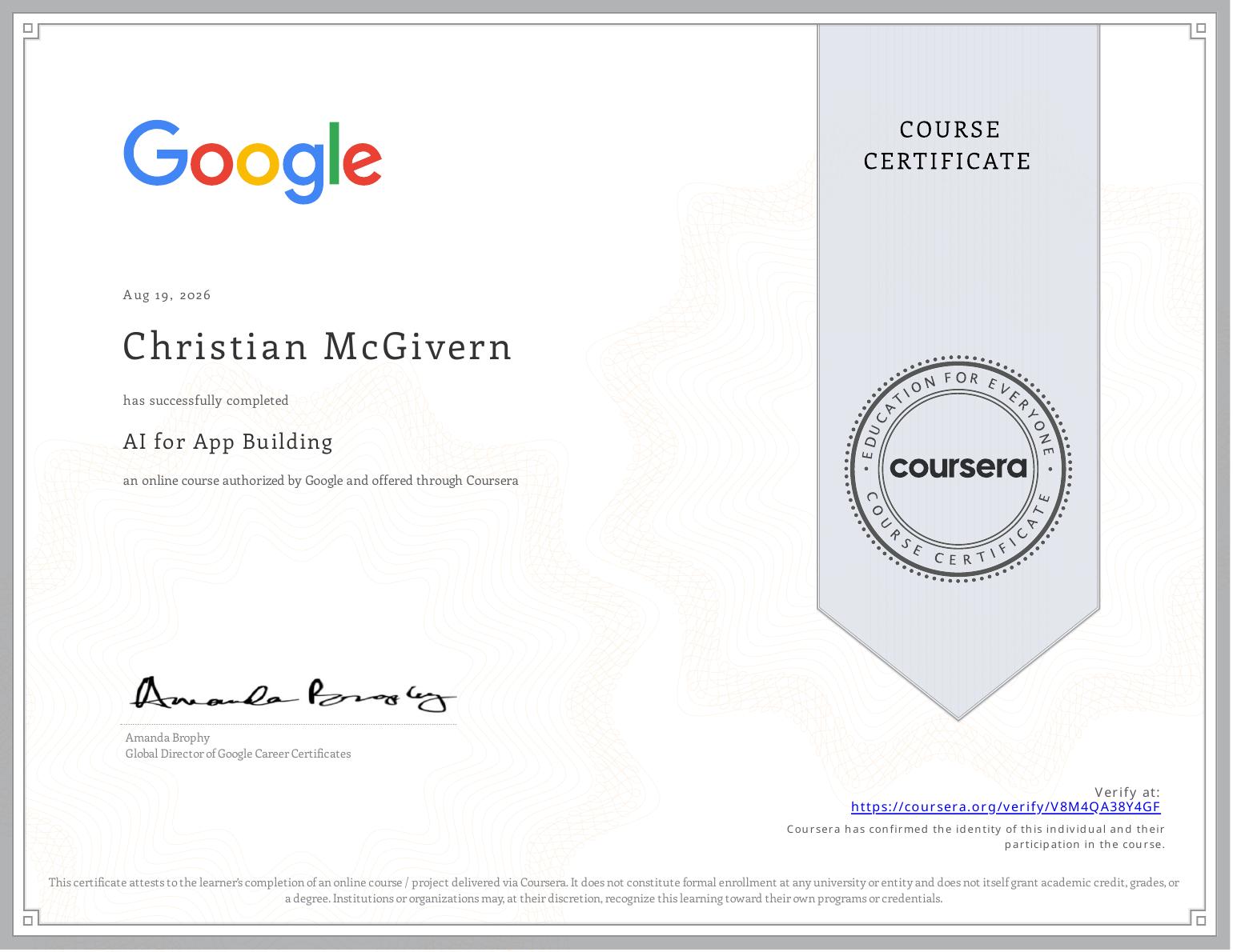 AI for App Building certificate