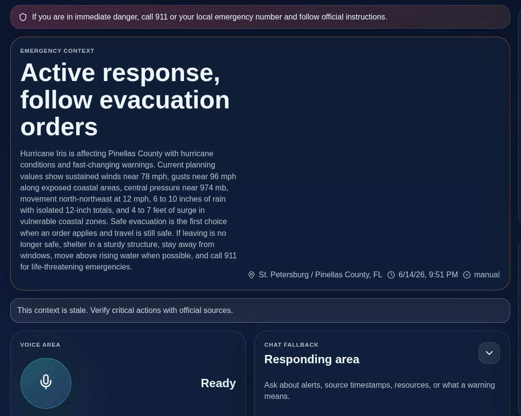 Emergency information project interface screenshot