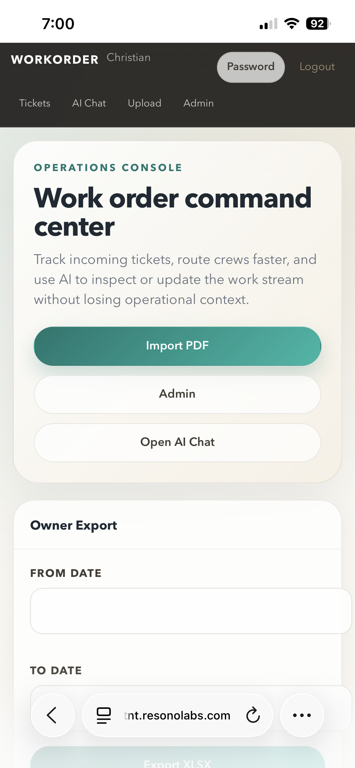WorkOrder dashboard view